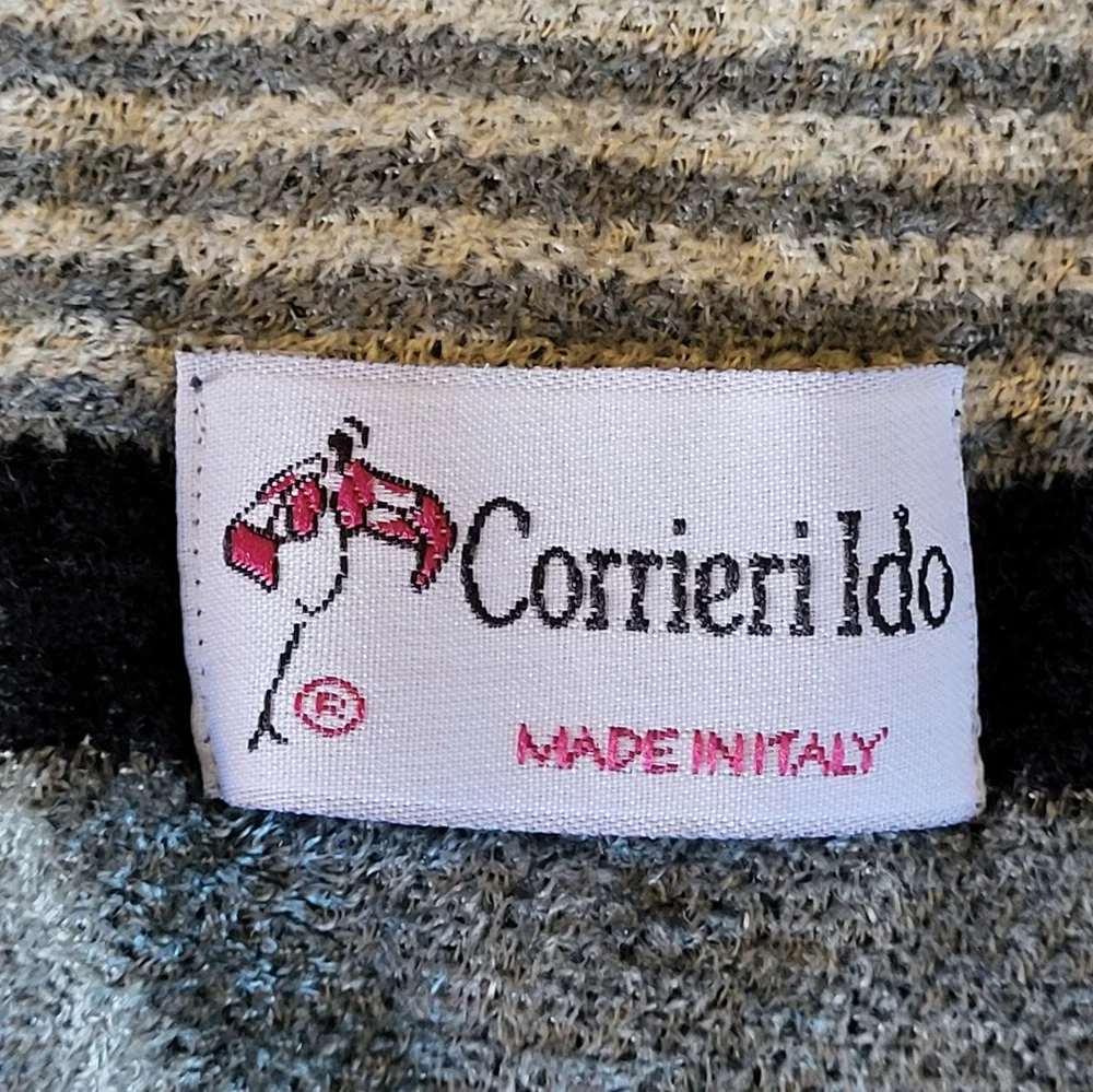 Corrieri Ido, made in Italy, gray and black striped rectangular fringed scarf